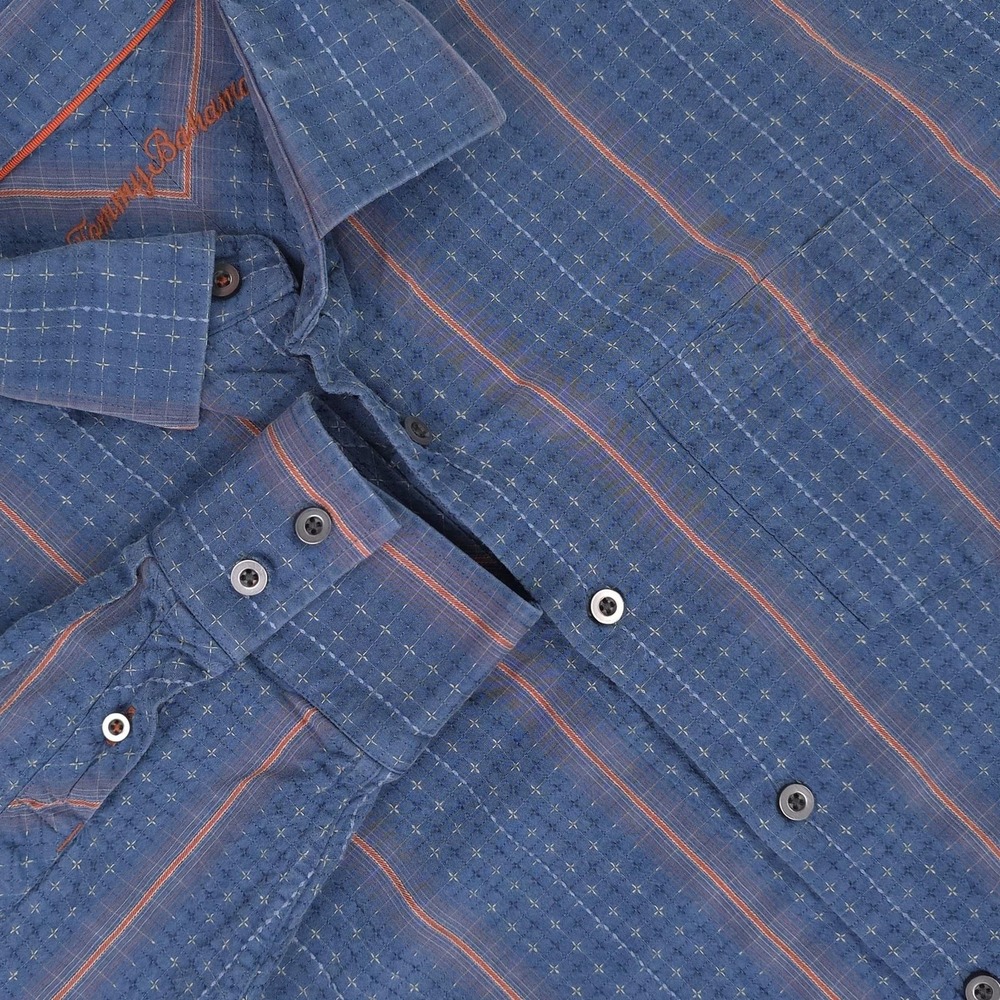 Tommy Bahama Shirt Mens XL Blue Silk Stripe Long Sleeve Relax Button Front